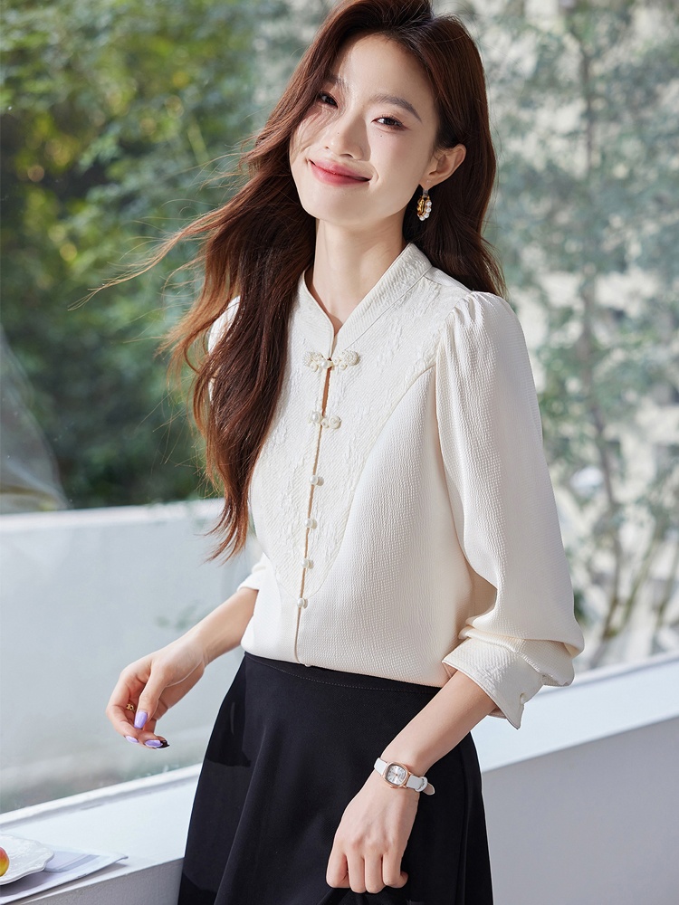All-match Korean style small shirt autumn splice shirt