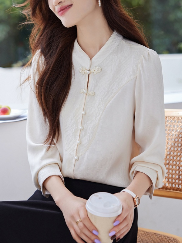 All-match Korean style small shirt autumn splice shirt