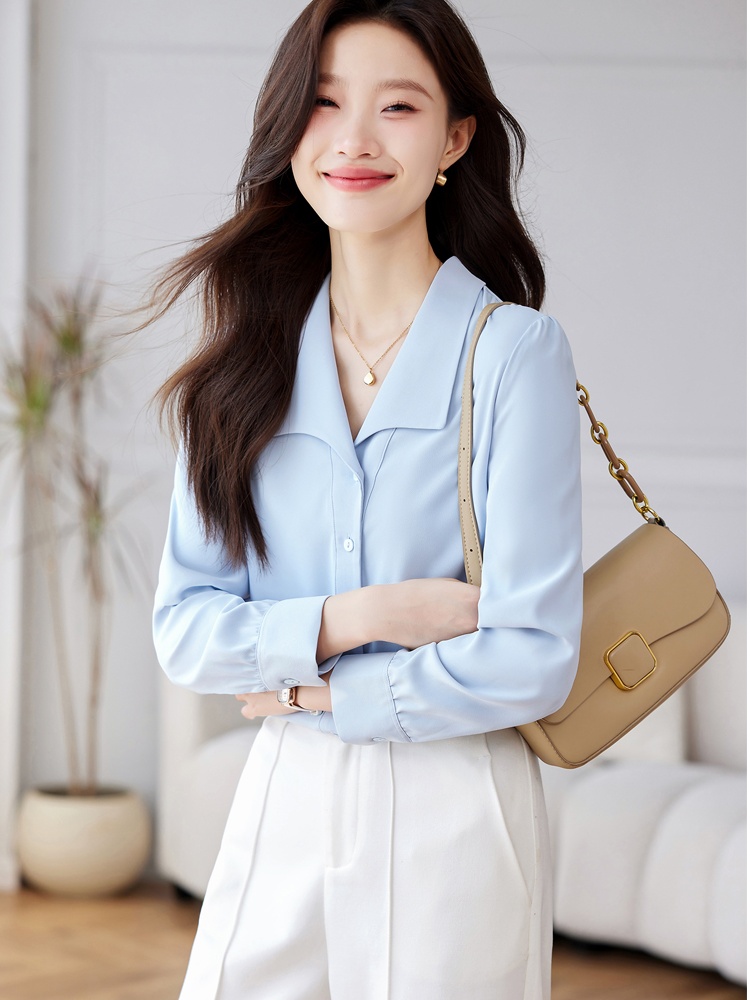 Long sleeve Korean style tops lapel shirt for women
