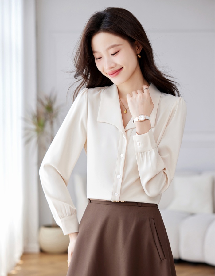 Long sleeve Korean style tops lapel shirt for women