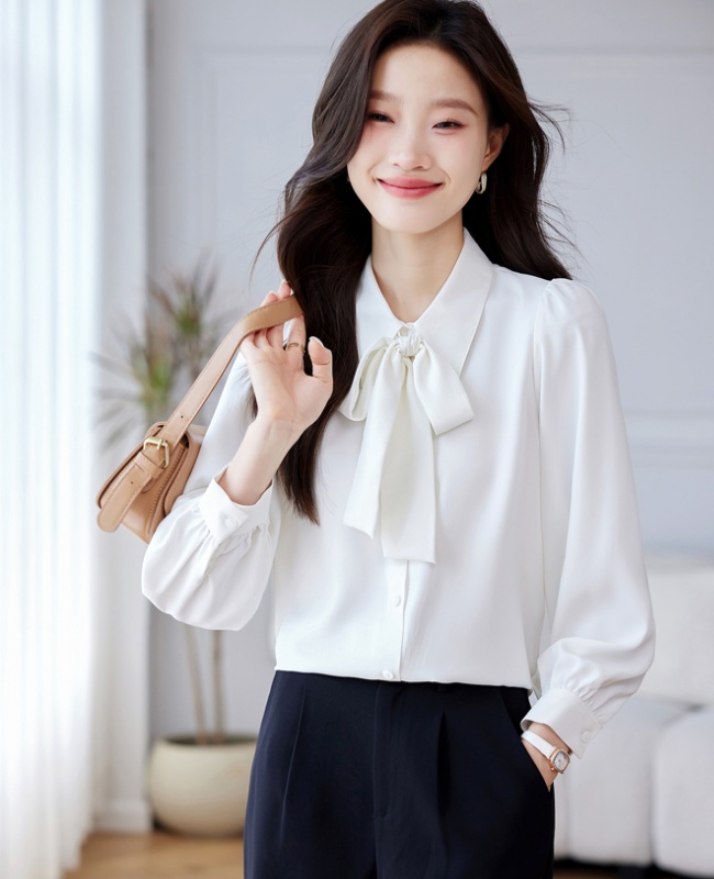 Autumn bow shirt long sleeve frenum tops for women
