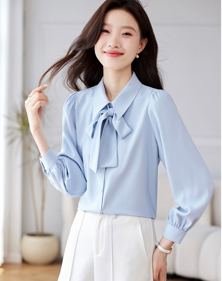 Autumn bow shirt long sleeve frenum tops for women