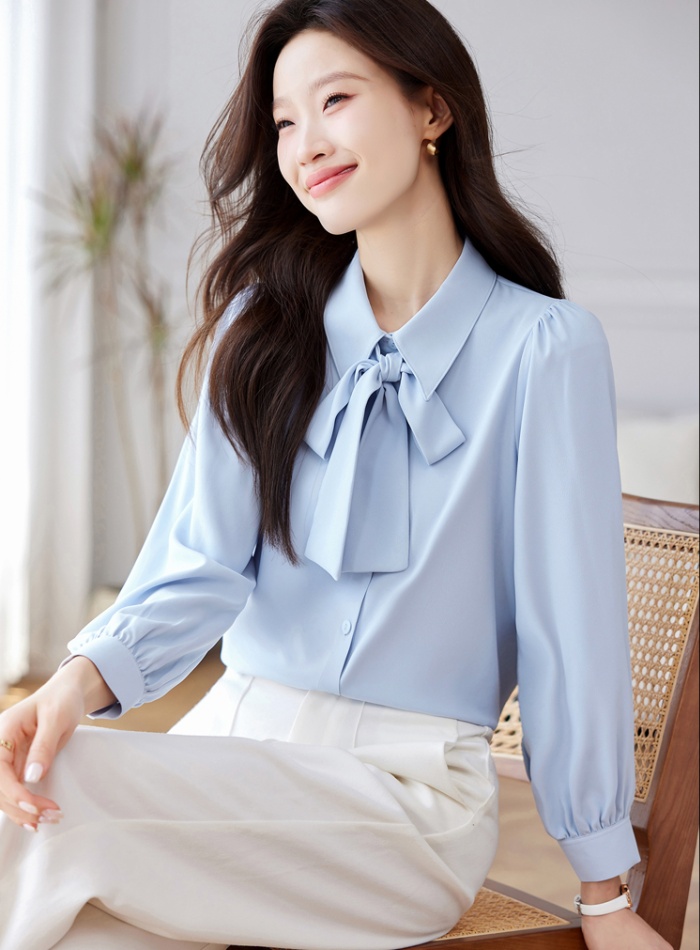 Autumn bow shirt long sleeve frenum tops for women