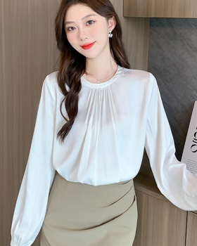 Round neck satin tops all-match shirt for women