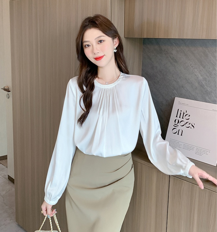 Round neck satin tops all-match shirt for women
