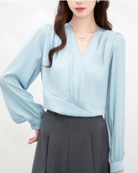 Korean style loose tops V-neck shirt for women