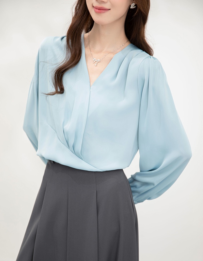 Korean style loose tops V-neck shirt for women