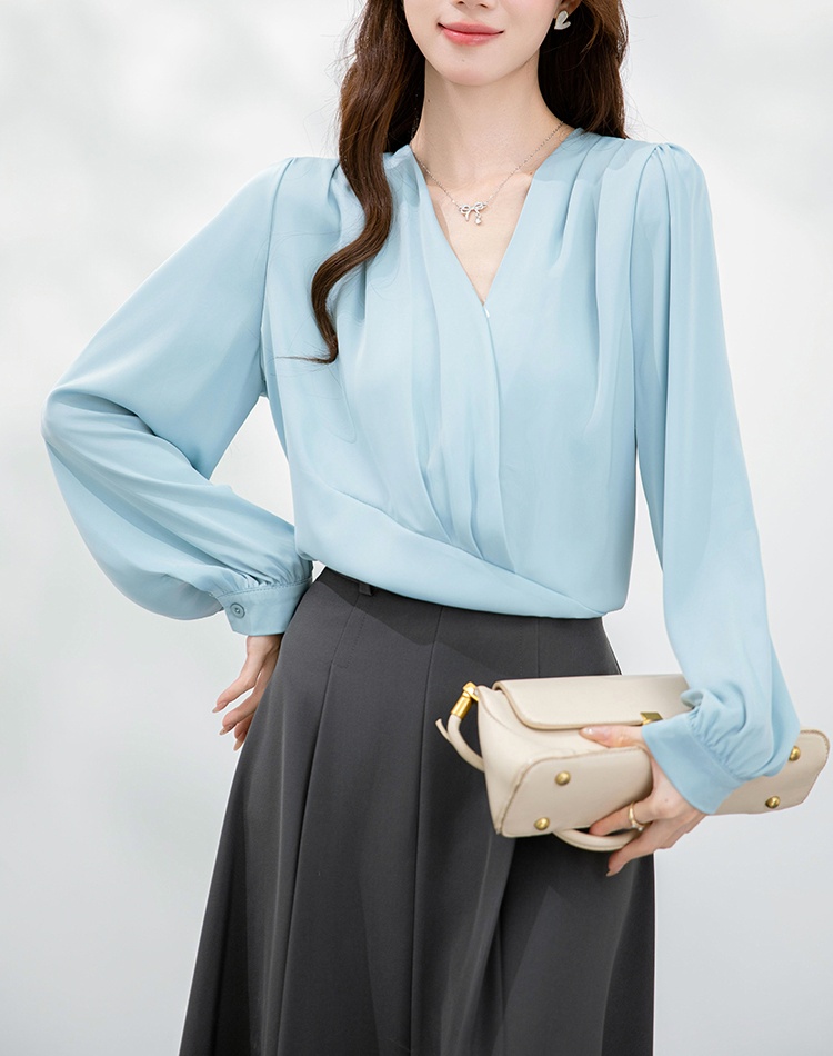 Korean style loose tops V-neck shirt for women