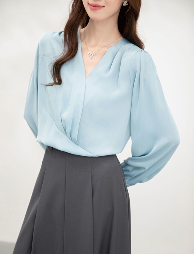 Korean style loose tops V-neck shirt for women
