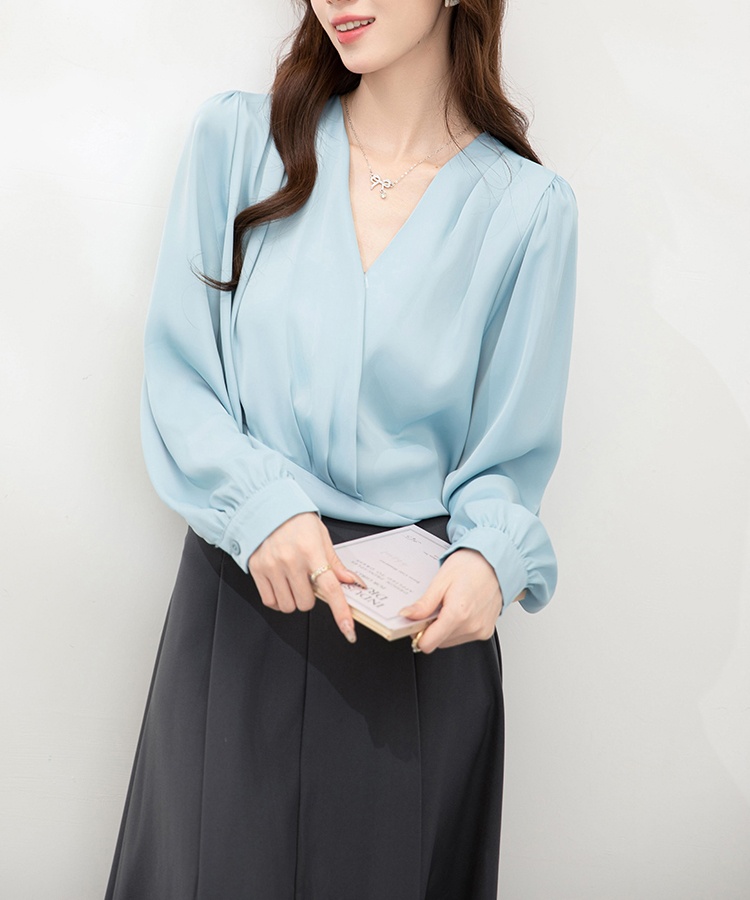 Korean style loose tops V-neck shirt for women