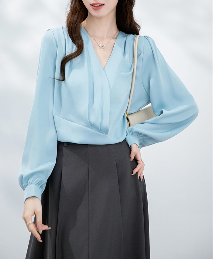 Korean style loose tops V-neck shirt for women