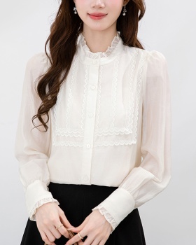 Long sleeve Korean style tops wood ear shirt for women