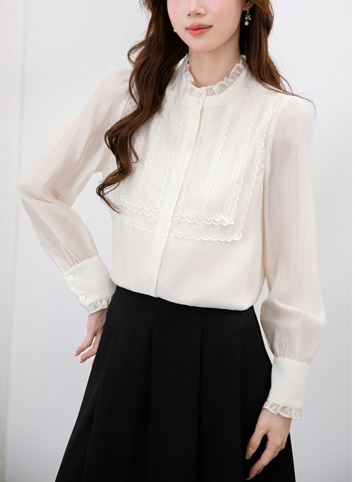 Long sleeve Korean style tops wood ear shirt for women