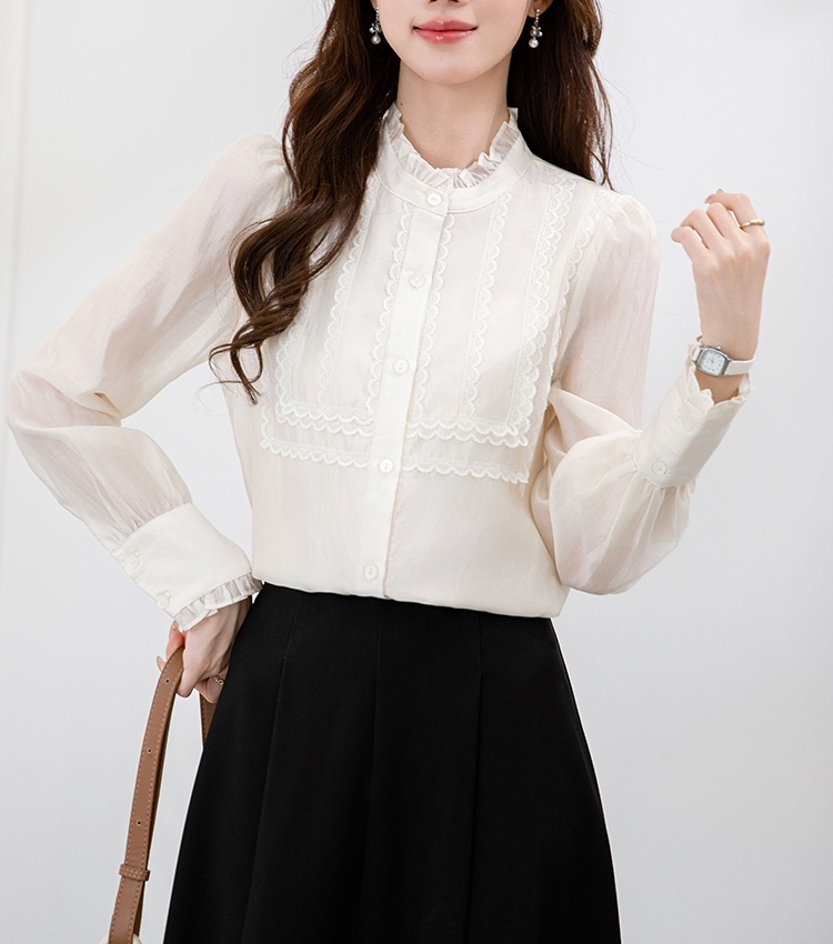 Long sleeve Korean style tops wood ear shirt for women