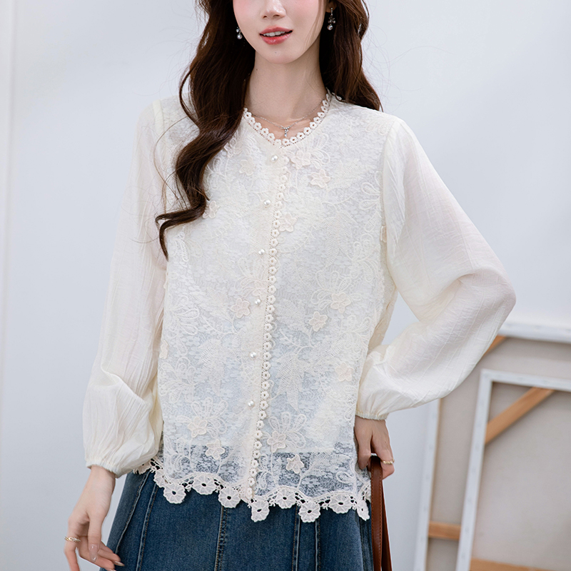 Long sleeve Korean style tops embroidery shirt