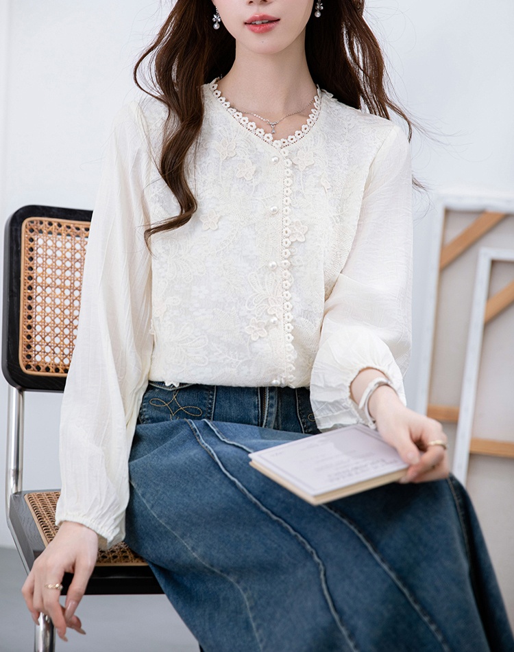 Long sleeve Korean style tops embroidery shirt