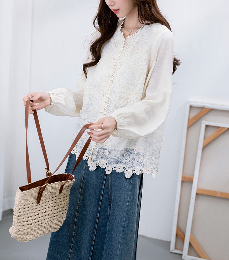 Long sleeve Korean style tops embroidery shirt