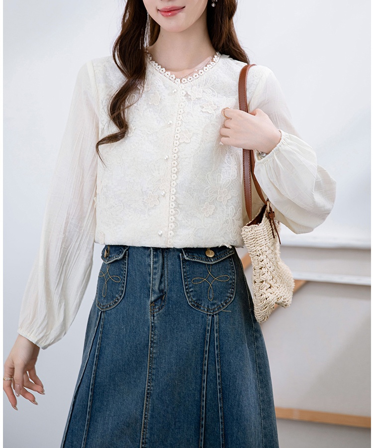 Long sleeve Korean style tops embroidery shirt