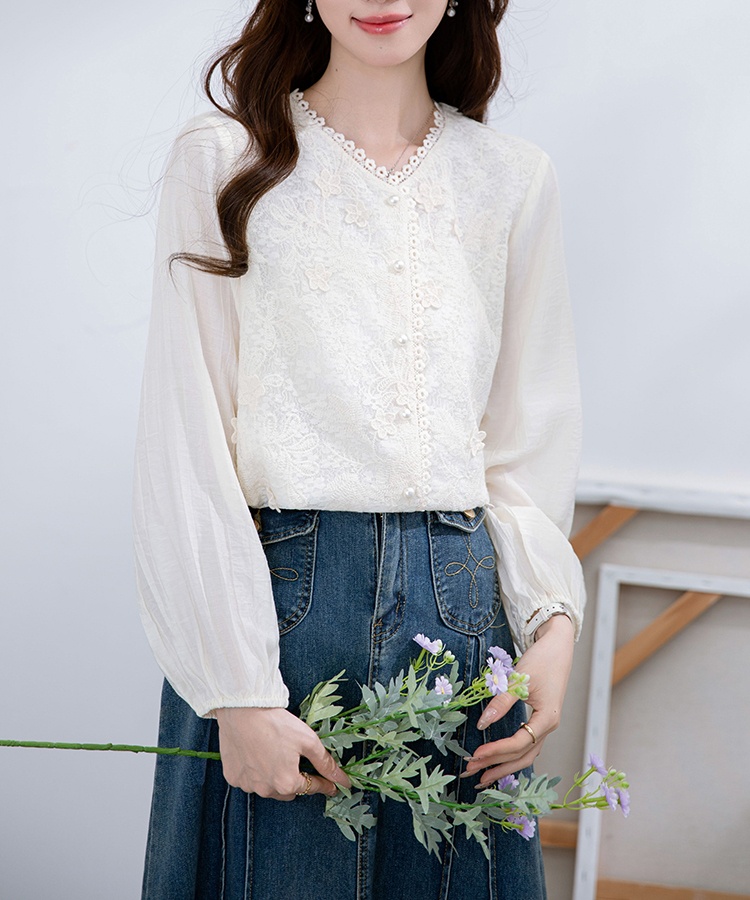 Long sleeve Korean style tops embroidery shirt