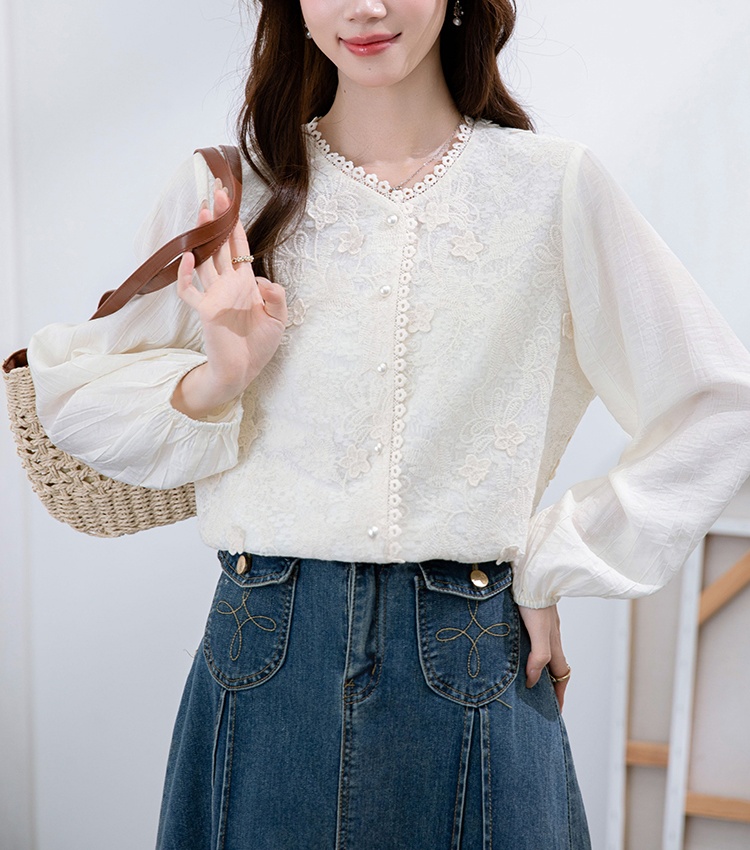 Long sleeve Korean style tops embroidery shirt