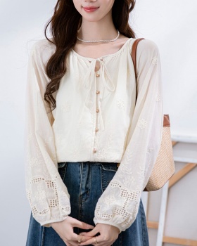 Round neck all-match tops loose shirt for women