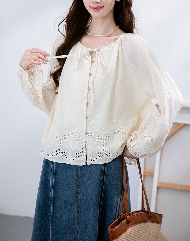 Round neck all-match tops loose shirt for women
