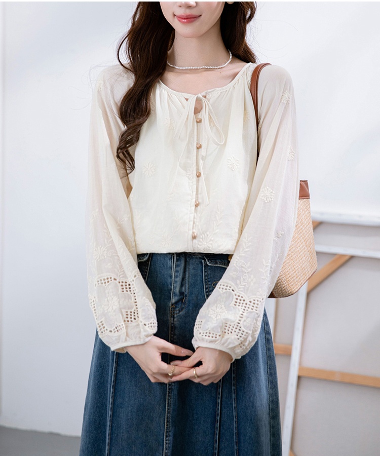 Round neck all-match tops loose shirt for women