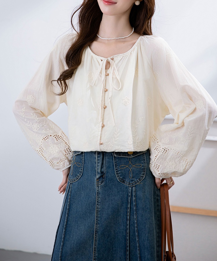 Round neck all-match tops loose shirt for women