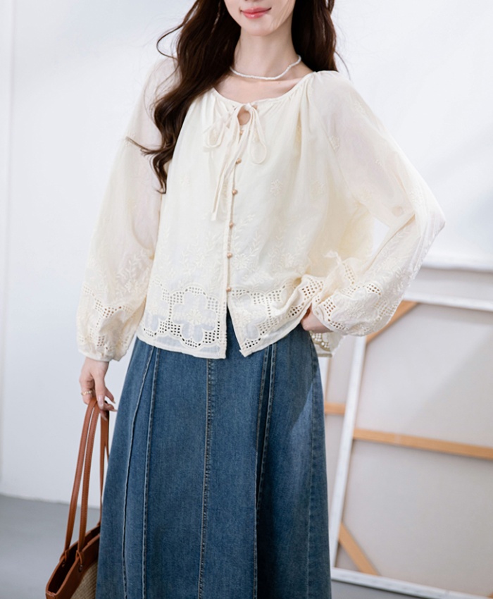 Round neck all-match tops loose shirt for women