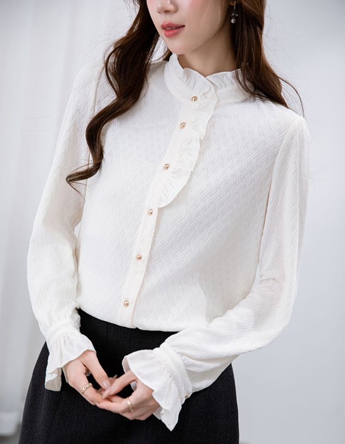 Autumn and winter long sleeve tops wood ear all-match shirt