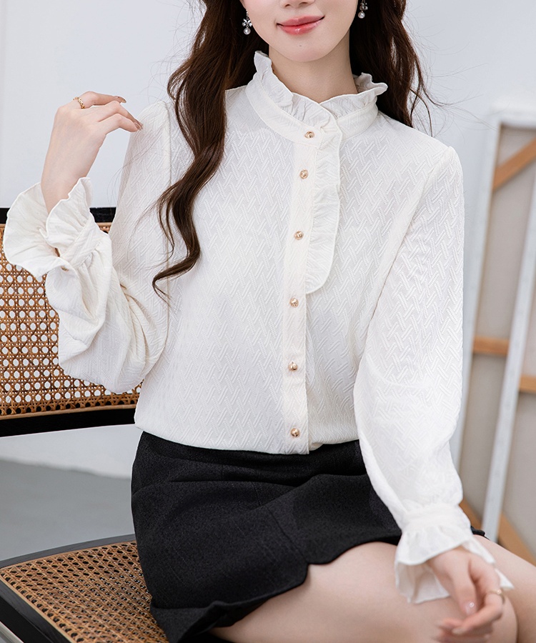 Autumn and winter long sleeve tops wood ear all-match shirt