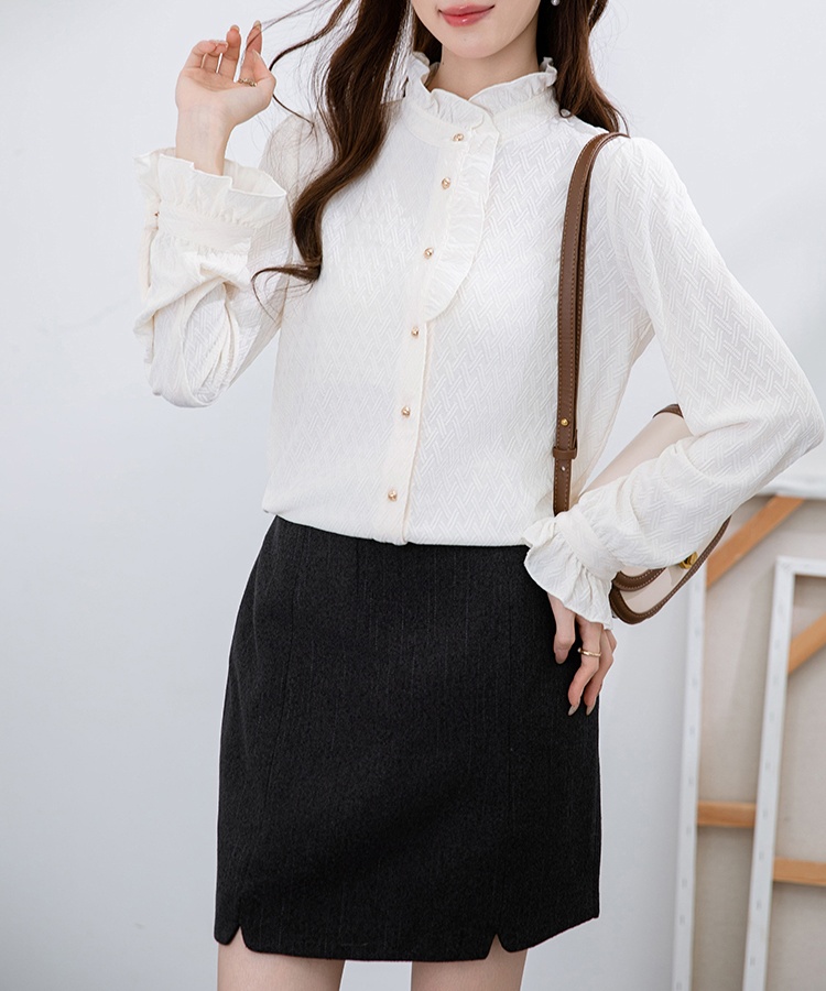 Autumn and winter long sleeve tops wood ear all-match shirt