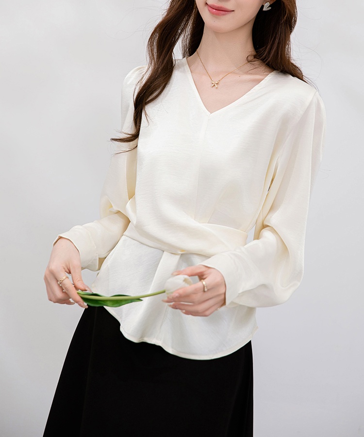 Long sleeve all-match frenum shirt Korean style satin tops