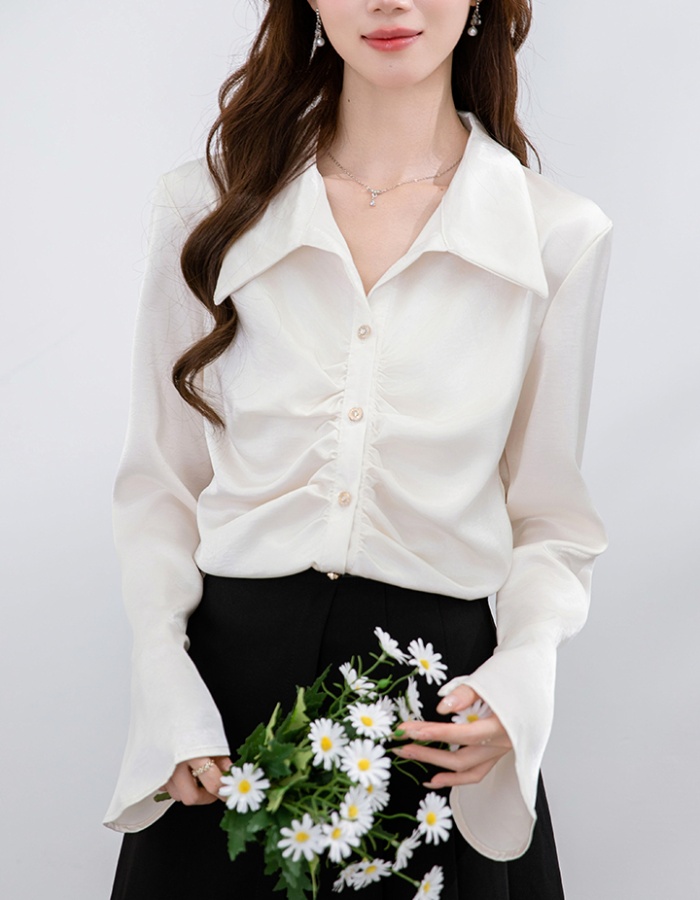 Folds Korean style all-match tops long sleeve autumn shirt