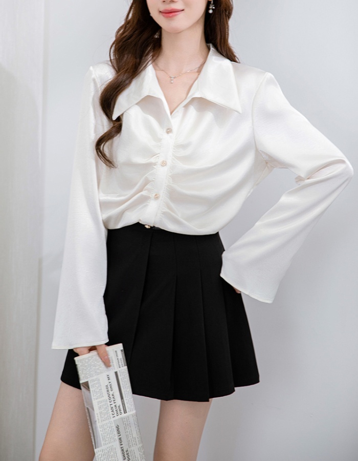 Folds Korean style all-match tops long sleeve autumn shirt