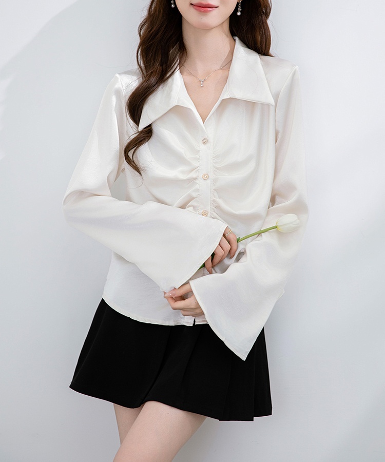 Folds Korean style all-match tops long sleeve autumn shirt