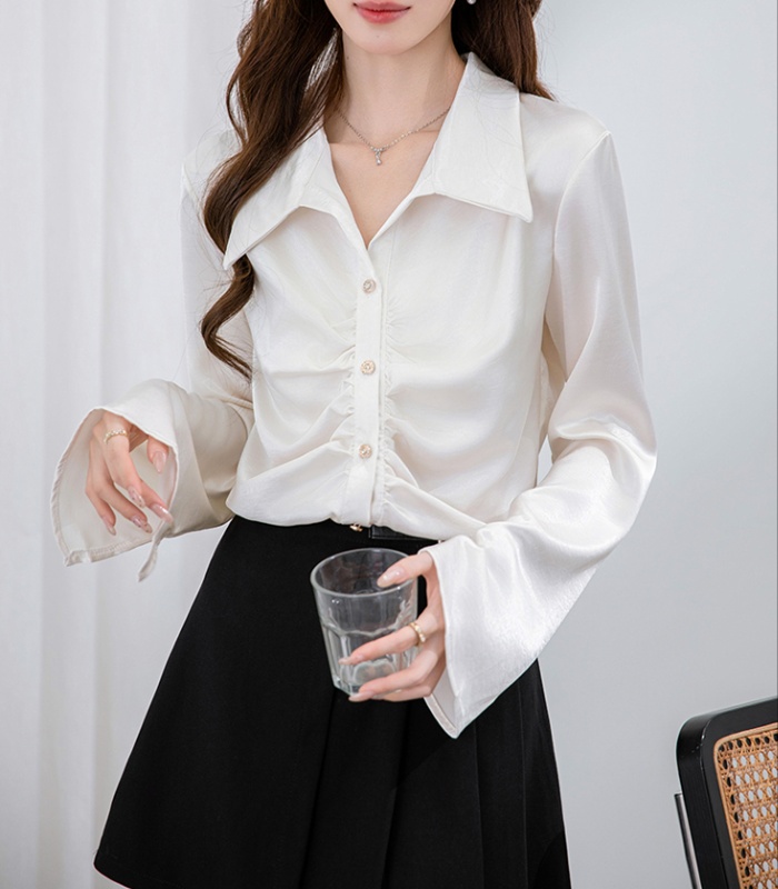 Folds Korean style all-match tops long sleeve autumn shirt