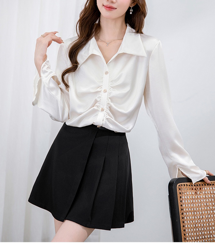 Folds Korean style all-match tops long sleeve autumn shirt
