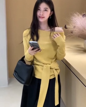 Knitted pinched waist France style unique tops for women