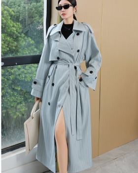 Lapel double-breasted autumn overcoat loose frenum long coat