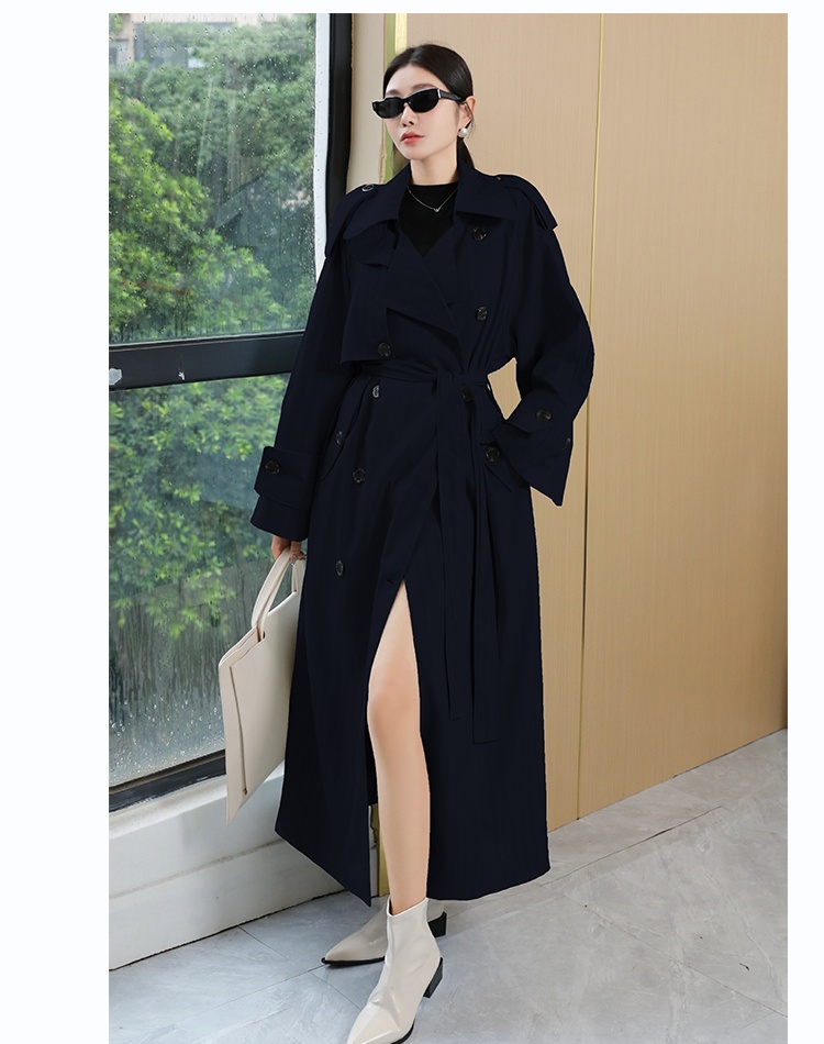 Lapel double-breasted autumn overcoat loose frenum long coat