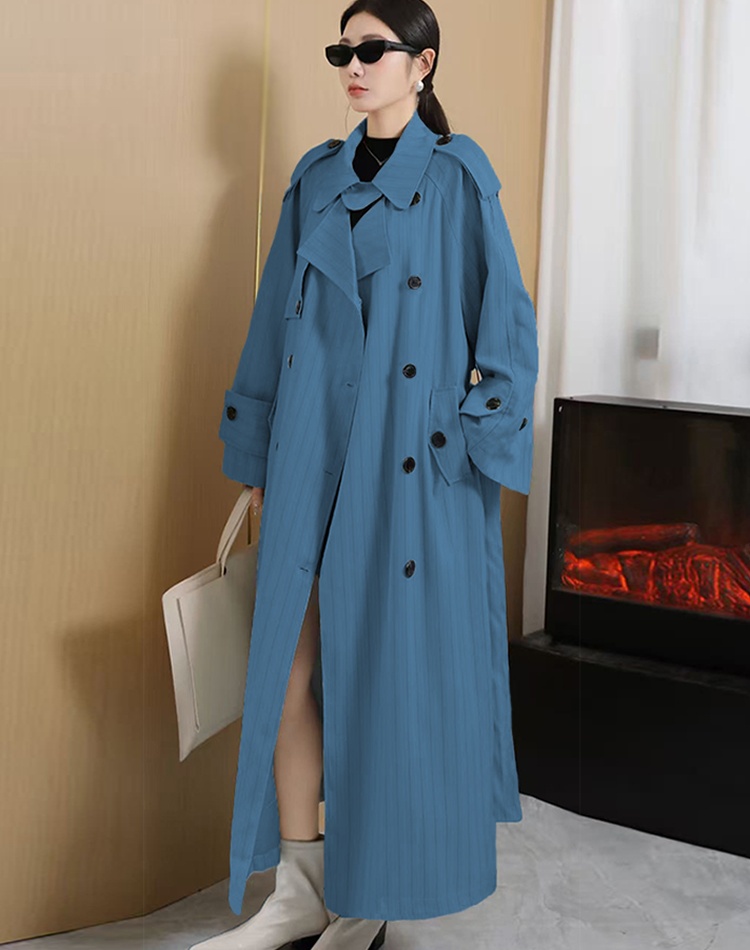 Lapel double-breasted autumn overcoat loose frenum long coat