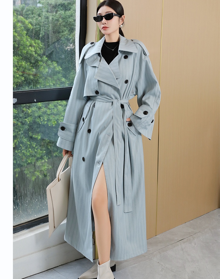 Lapel double-breasted autumn overcoat loose frenum long coat