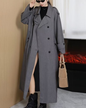 Double-breasted loose frenum windbreaker long spring coat