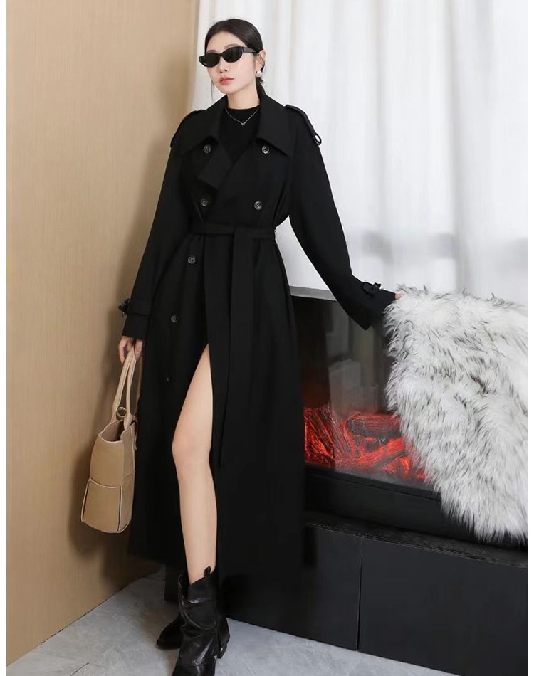 Double-breasted loose frenum windbreaker long spring coat