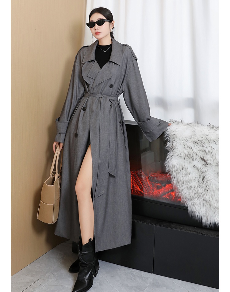 Double-breasted loose frenum windbreaker long spring coat
