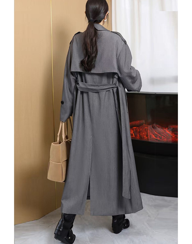 Double-breasted loose frenum windbreaker long spring coat