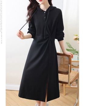 Autumn pinched waist dress long sleeve hoodie for women