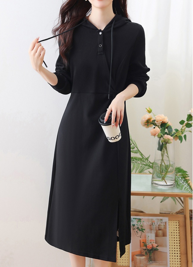 Autumn pinched waist dress long sleeve hoodie for women