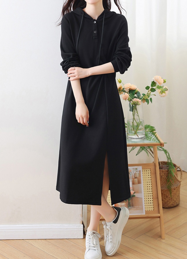 Autumn pinched waist dress long sleeve hoodie for women